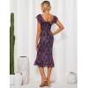 imageGRACE KARIN Womens Summer Floral Midi Dress Wedding Guest Party Dress Mermaid Bodycon Mesh Ruffle DressBlack Purple Flowers