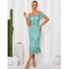 imageGRACE KARIN Womens Summer Floral Midi Dress Wedding Guest Party Dress Mermaid Bodycon Mesh Ruffle DressBlue Green Flower