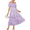 imageGRACE KARIN Womens 2025 Summer Floral Smocked Off Shoulder Flowy A Line Maxi Dresses Formal Wedding Guest Dress with PocketsPurple Floral