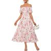 imageGRACE KARIN Womens 2025 Summer Floral Smocked Off Shoulder Flowy A Line Maxi Dresses Formal Wedding Guest Dress with PocketsWhite Pink