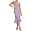imageGRACE KARIN Womens Summer Floral Midi Dress Wedding Guest Party Dress Mermaid Bodycon Mesh Ruffle DressApricot Light Purple Flower