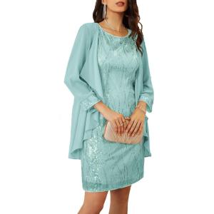 imageGRACE KARIN Sequin Dress for Women Knee Length Mother of the Bride Dresses Formal Dress Two Piece Dress with Chiffon JacketAqua Green