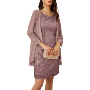 imageGRACE KARIN Sequin Dress for Women Knee Length Mother of the Bride Dresses Formal Dress Two Piece Dress with Chiffon JacketCoupled Pink