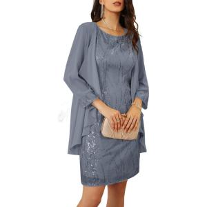 imageGRACE KARIN Sequin Dress for Women Knee Length Mother of the Bride Dresses Formal Dress Two Piece Dress with Chiffon JacketDark Gray