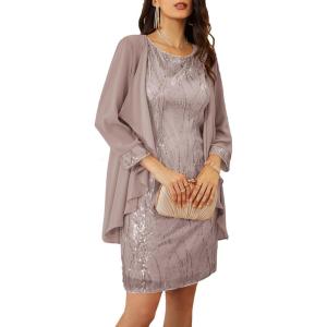 imageGRACE KARIN Sequin Dress for Women Knee Length Mother of the Bride Dresses Formal Dress Two Piece Dress with Chiffon JacketGray Purple
