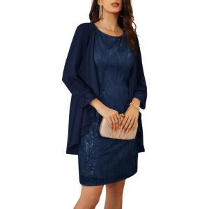 imageGRACE KARIN Sequin Dress for Women Knee Length Mother of the Bride Dresses Formal Dress Two Piece Dress with Chiffon JacketGrey Blue