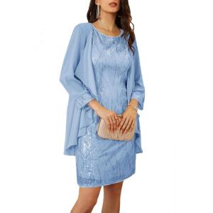 imageGRACE KARIN Sequin Dress for Women Knee Length Mother of the Bride Dresses Formal Dress Two Piece Dress with Chiffon JacketLight Blue