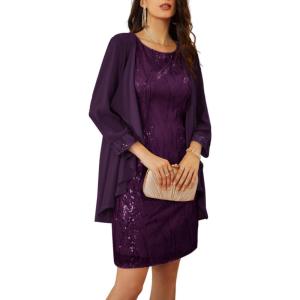 imageGRACE KARIN Sequin Dress for Women Knee Length Mother of the Bride Dresses Formal Dress Two Piece Dress with Chiffon JacketPurple
