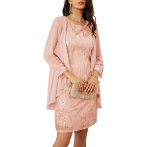imageGRACE KARIN Sequin Dress for Women Knee Length Mother of the Bride Dresses Formal Dress Two Piece Dress with Chiffon JacketRose Gold