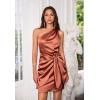 imageGRACE KARIN 2025 Women Satin Dress Cocktail One Shoulder Sleeveless Tie Waist Party Mini DressesBrown