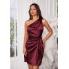 imageGRACE KARIN 2025 Women Satin Dress Cocktail One Shoulder Sleeveless Tie Waist Party Mini DressesDark Red