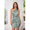 imageGRACE KARIN 2025 Women Satin Dress Cocktail One Shoulder Sleeveless Tie Waist Party Mini DressesGreen