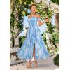 imageGRACE KARIN 2025 Womens Summer Floral Print Flowy A Line Maxi Dresses Sleeveless Smocked Off Shoulder DressBlue White