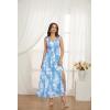 imageGRACE KARIN 2025 Womens Summer Floral Print Flowy A Line Maxi Dresses Sleeveless Smocked Off Shoulder DressBlue White