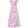 imageGRACE KARIN 2025 Womens Summer Floral Print Flowy A Line Maxi Dresses Sleeveless Smocked Off Shoulder DressPink White