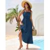 imageGRACE KARIN 2025 Womens Summer Flowy Aline Boho Dresses Spaghetti Strap Long Beach Sundress Smocked Maxi Dress with PocketsBlue Green