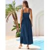 imageGRACE KARIN 2025 Womens Summer Flowy Aline Boho Dresses Spaghetti Strap Long Beach Sundress Smocked Maxi Dress with PocketsBlue Green