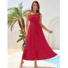 imageGRACE KARIN 2025 Womens Summer Flowy Aline Boho Dresses Spaghetti Strap Long Beach Sundress Smocked Maxi Dress with PocketsLight Red
