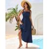 imageGRACE KARIN 2025 Womens Summer Flowy Aline Boho Dresses Spaghetti Strap Long Beach Sundress Smocked Maxi Dress with PocketsNavy Blue