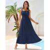 imageGRACE KARIN 2025 Womens Summer Flowy Aline Boho Dresses Spaghetti Strap Long Beach Sundress Smocked Maxi Dress with PocketsNavy Blue