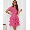 imageGRACE KARIN Womens Summer Dresses 2025 Floral Short Sleeve V Neck Ruffle Tiered Layered Boho Mini DressRose Red Floral