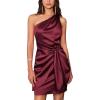 imageGRACE KARIN 2025 Women Satin Dress Cocktail One Shoulder Sleeveless Tie Waist Party Mini DressesDark Red