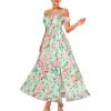 imageGRACE KARIN 2025 Womens Summer Floral Print Flowy A Line Maxi Dresses Sleeveless Smocked Off Shoulder DressGreen Pink