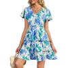 imageGRACE KARIN Womens Summer Dresses 2025 Floral Short Sleeve V Neck Ruffle Tiered Layered Boho Mini DressBlue White Floral