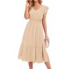 imageGRACE KARIN Womens V Neck Ruffle Sleeve Summer Dress 2025 Split Flowy Tiered Midi Dress Wedding Guest Cocktail DressesApricotsolid