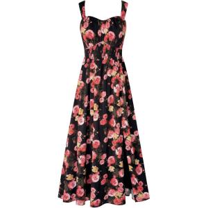 imageGRACE KARIN 2025 Womens Summer Floral Print Flowy A Line Maxi Dresses Sleeveless Smocked Off Shoulder DressBlack Red