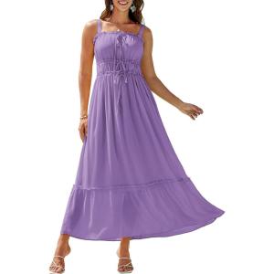 imageGRACE KARIN 2025 Womens Summer Flowy Aline Boho Dresses Spaghetti Strap Long Beach Sundress Smocked Maxi Dress with PocketsPurple