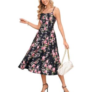 imageGRACE KARIN Womens Summer Floral Wedding Guest Dress Boho Beach Casual Formal Dresses A Line Sleeveless Dress with PocketsBlack Red Floral