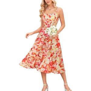imageGRACE KARIN Womens Summer Floral Wedding Guest Dress Boho Beach Casual Formal Dresses A Line Sleeveless Dress with PocketsRed Yellow Floral