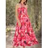 imageGRACE KARIN Womens Summer Dresses 2025 Halter Neck Sleeveless Smocked Backless Cut Out Floral Flowy A Line Maxi DressPink Red