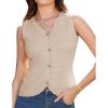 imageGRACE KARIN Women Sweater Vests Button Down Sleeveless Cardigan Casual V Neck Sweater Tops 2025 Spring Summer OutfitsBeige
