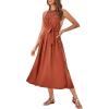 imageGRACE KARIN Womens 2025 Summer Hollow Out Halter Dresses Casual Swing ALine Sundress Beach Vacation Maxi Dress with BeltLilacbrick Red
