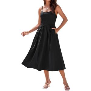 imageGRACE KARIN 2025 Eyelet Summer Casual Dresses for Women Spaghetti Strap Beach Sun Dress A Line Midi DressesBlack
