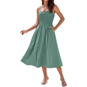 imageGRACE KARIN 2025 Eyelet Summer Casual Dresses for Women Spaghetti Strap Beach Sun Dress A Line Midi DressesGrey Green