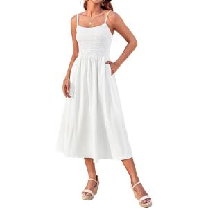imageGRACE KARIN 2025 Eyelet Summer Casual Dresses for Women Spaghetti Strap Beach Sun Dress A Line Midi DressesWhite
