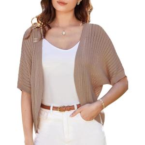 imageGRACE KARIN Womens Short Sleeve Shrug Sweaters Open Front Crochet Cardigan Lightweight Knit Bolero Jackets for DressesKhaki