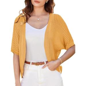 imageGRACE KARIN Womens Short Sleeve Shrug Sweaters Open Front Crochet Cardigan Lightweight Knit Bolero Jackets for DressesYellow