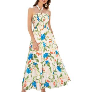 imageGRACE KARIN Womens Summer Dresses 2025 Halter Neck Sleeveless Smocked Backless Cut Out Floral Flowy A Line Maxi DressGreen Red Blue