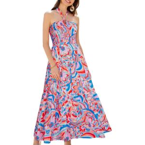 imageGRACE KARIN Womens Summer Dresses 2025 Halter Neck Sleeveless Smocked Backless Cut Out Floral Flowy A Line Maxi DressMulticolor