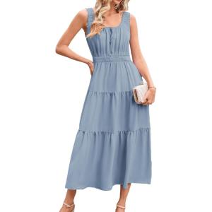 imageGRACE KARIN Womens Summer Dresses 2025 Long Flowy Tiered Dress Boho Swing Sundress with PocketGrey Blue