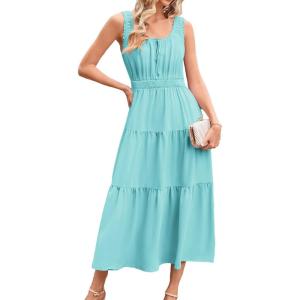 imageGRACE KARIN Womens Summer Dresses 2025 Long Flowy Tiered Dress Boho Swing Sundress with PocketLight Green