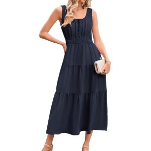 imageGRACE KARIN Womens Summer Dresses 2025 Long Flowy Tiered Dress Boho Swing Sundress with PocketNavy Blue