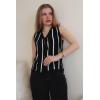 imageGRACE KARIN Vest Tops for Women Striped Sweater Vest 2025 Summer Y2k Cropped Button Up V Neck Sleeveless Tank TopBlack Striped