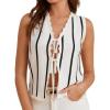 imageGRACE KARIN Vest Tops for Women Striped Sweater Vest 2025 Summer Y2k Cropped Button Up V Neck Sleeveless Tank TopWhite Striped