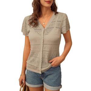 imageGRACE KARIN Womens Short Sleeve Cardigan 2025 Summer Crochet Cardigans for Women Lightweight Shrugs Sweaters TopsBeige