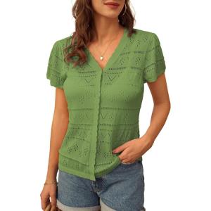 imageGRACE KARIN Womens Short Sleeve Cardigan 2025 Summer Crochet Cardigans for Women Lightweight Shrugs Sweaters TopsGreen